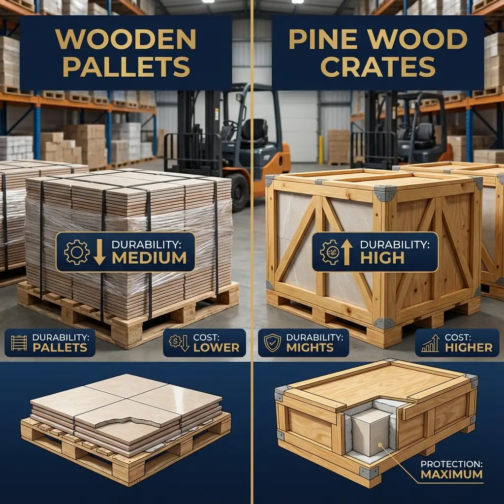 Wooden Pallets vs Pine Wood Crates: Choosing the Right Export Packaging for Tiles & Stone